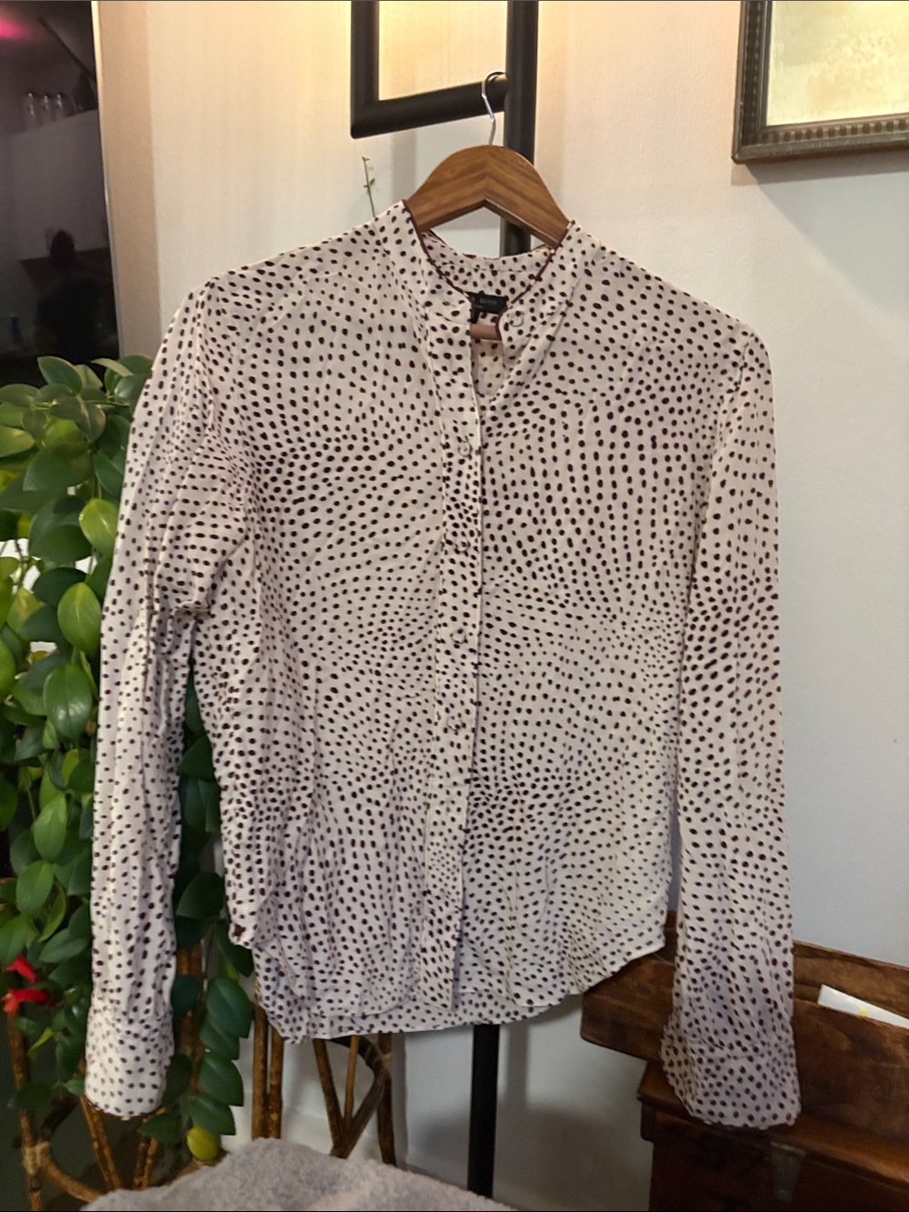 rag & bone Cream Button-Up Blouse with brown Dot Print